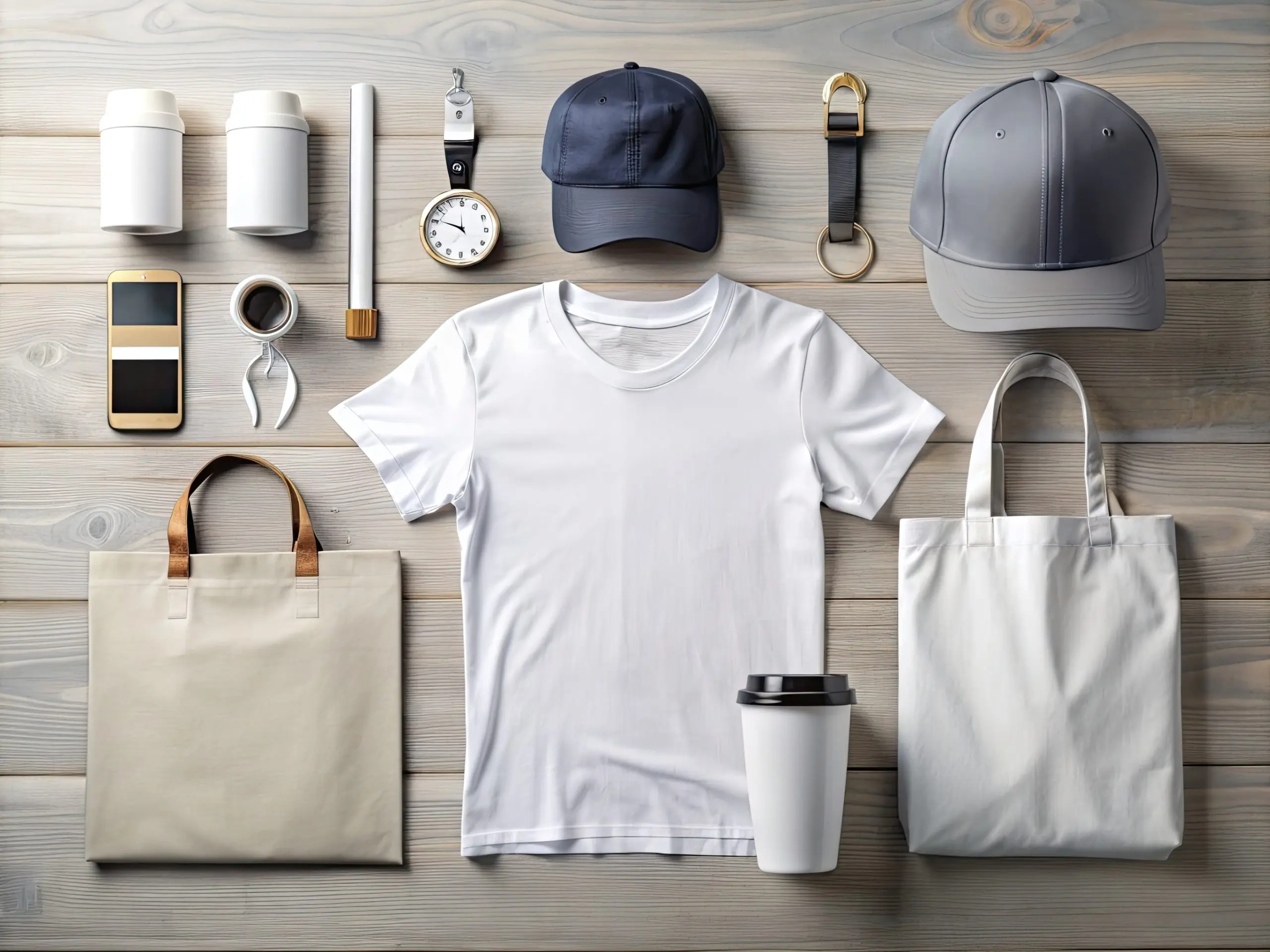 Happy clients with branded merchandise